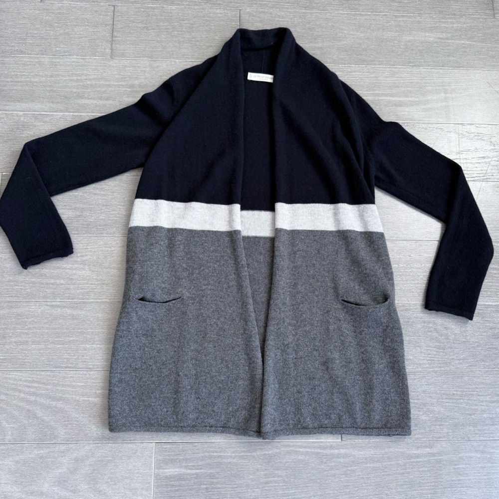 LE TRICOT PERUGIA 100% Cashmere Color Block Open Front Cardigan S Quiet Luxury - Picture 12 of 14